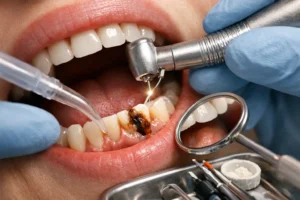 Tooth decay-cured at dental clinic or dentistry by a dentist.